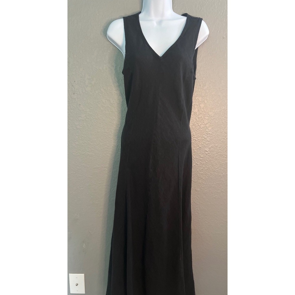 Enough About Me Black‎ Linen Dress Sz 12 Maxi Fit Flare Belarus Minimalist Flowy